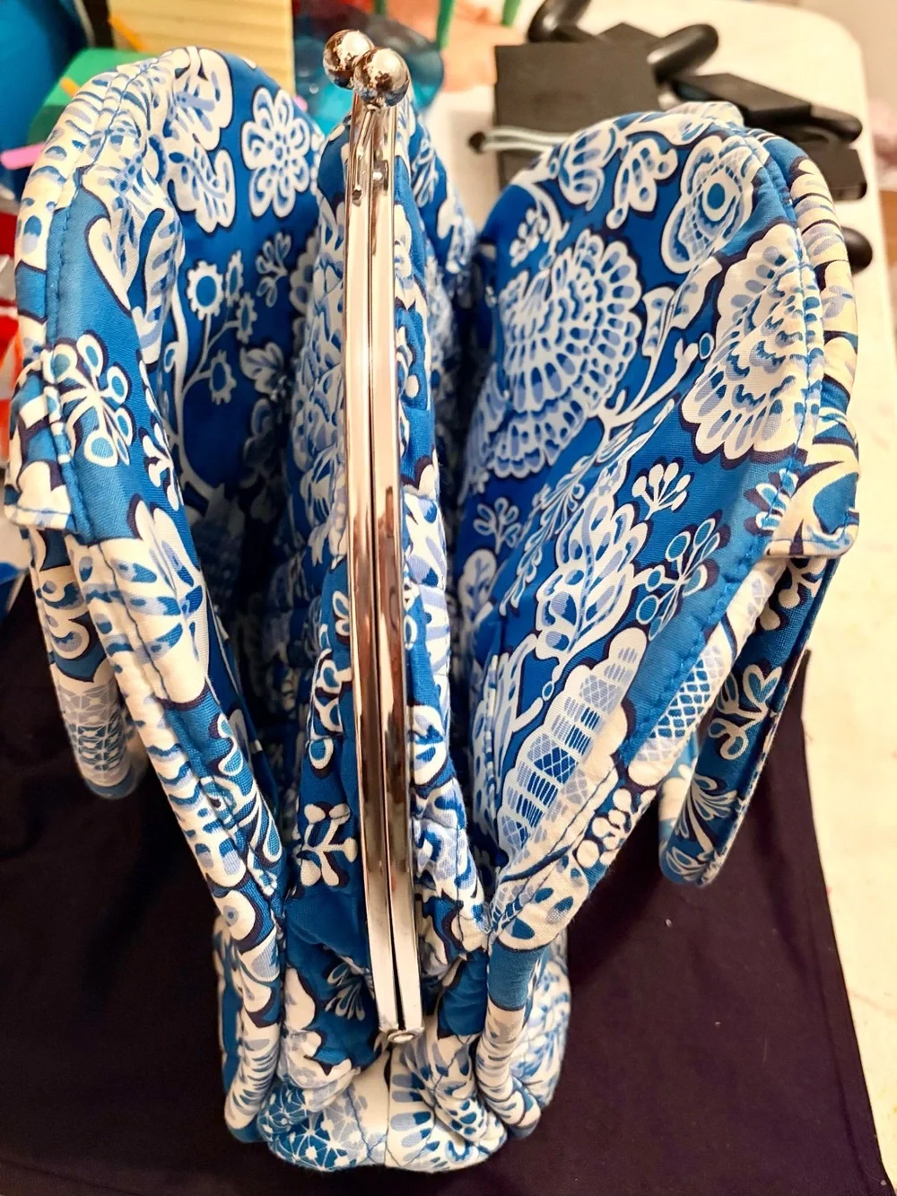 Vera Bradley Blue and White Quilted Floral Clasp Purse